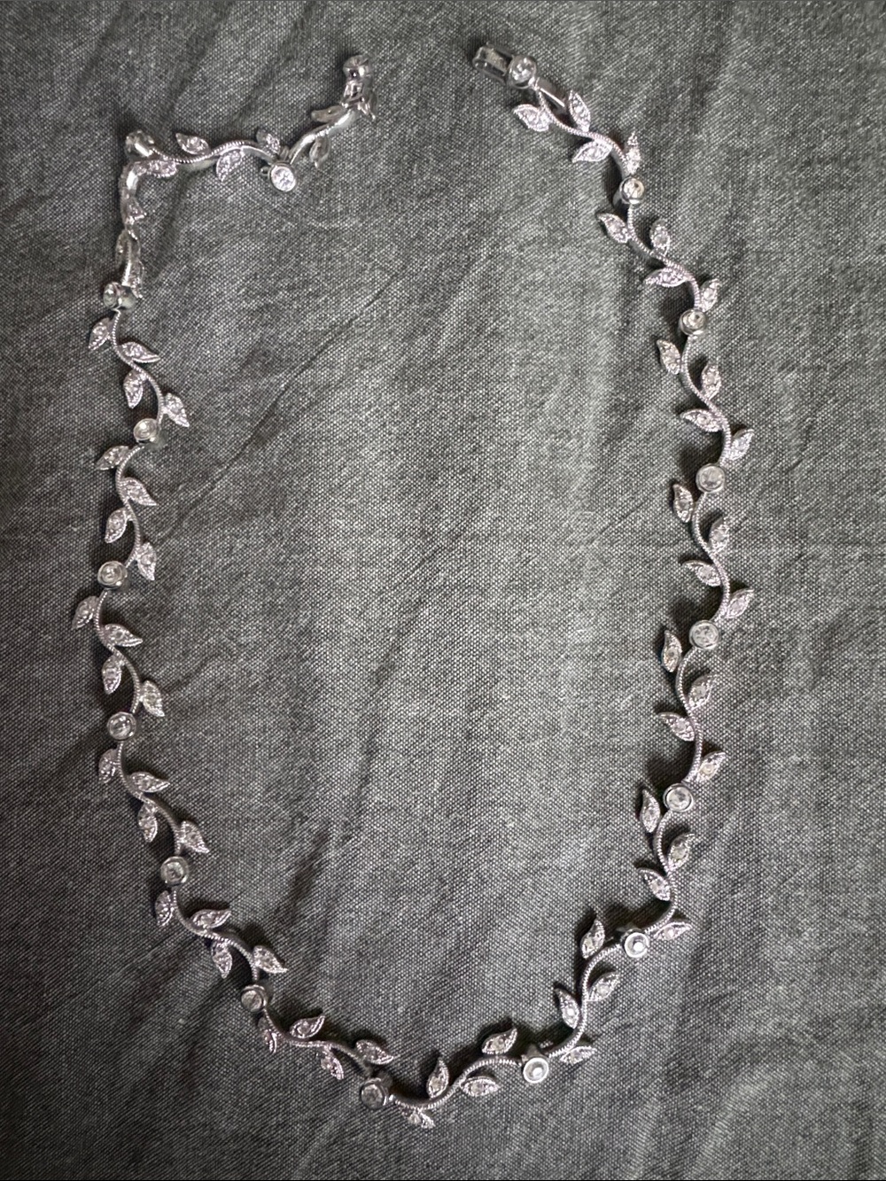 Nadri Silver Leaf Vine Necklace with Crystal Leaves